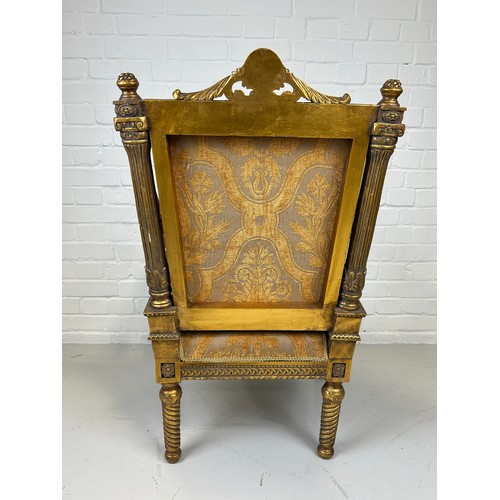 442 - A MODERN LOUIS XVI STYLE FRENCH FAUTEUIL, 

Gilt wood upholstered in silk fabric.

98cm x 62cm x 49c... 