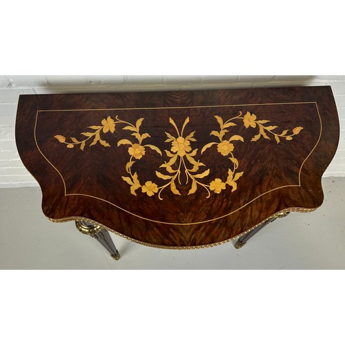 459 - A FRENCH STYLE CARD TABLE WITH GILT METAL MOUNTS, MARQUETRY DETAIL AND GREEN BAIZE INTERIOR,

89cm x... 