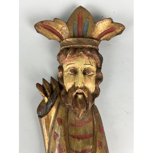 276 - AN ITALIAN GILT WOOD CARVED FIGURE OF A JESTER, 

73cm L