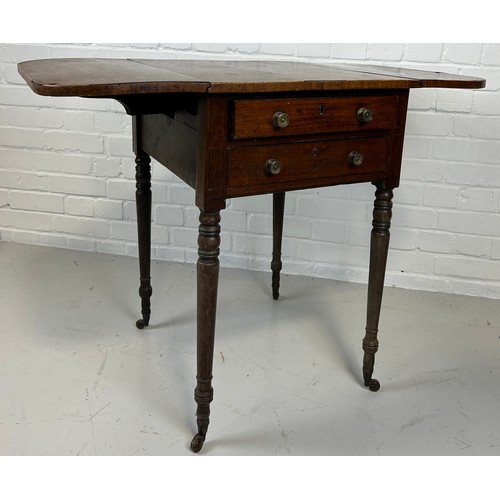 428 - A GEORGIAN MAHOGANY PEMBROKE TABLE RAISED ON TURNED LEGS AND CASTORS,

Flaps open measurements: 96cm... 