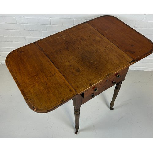 428 - A GEORGIAN MAHOGANY PEMBROKE TABLE RAISED ON TURNED LEGS AND CASTORS,

Flaps open measurements: 96cm... 