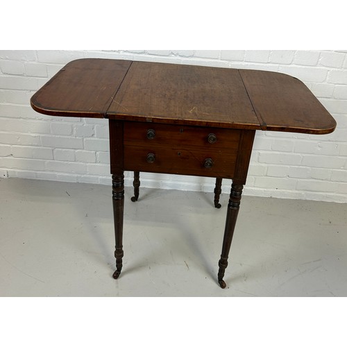 428 - A GEORGIAN MAHOGANY PEMBROKE TABLE RAISED ON TURNED LEGS AND CASTORS,

Flaps open measurements: 96cm... 