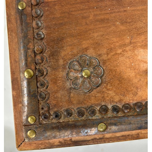 527 - A ZANZIBAR WOODEN TRUNK WITH METAL STUDS AND HANDLES, 

63cm x 29cm x 24cm