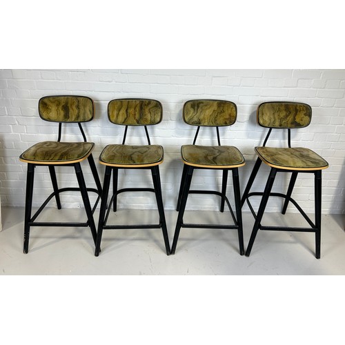 478 - A SET OF FOUR ITALIAN MID CENTURY DESIGN BAR STOOLS UPHOLSTERED IN GREEN 'MARBLE EFFECT' FABRIC,

11... 