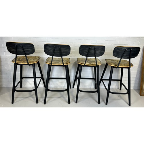 478 - A SET OF FOUR ITALIAN MID CENTURY DESIGN BAR STOOLS UPHOLSTERED IN GREEN 'MARBLE EFFECT' FABRIC,

11... 