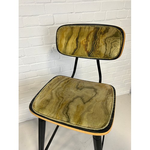 478 - A SET OF FOUR ITALIAN MID CENTURY DESIGN BAR STOOLS UPHOLSTERED IN GREEN 'MARBLE EFFECT' FABRIC,

11... 