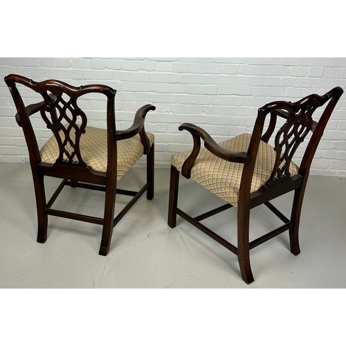 520 - A PAIR OF CHIPPENDALE DESIGN ARMCHAIRS, 

93cm x 57cm x 49cm