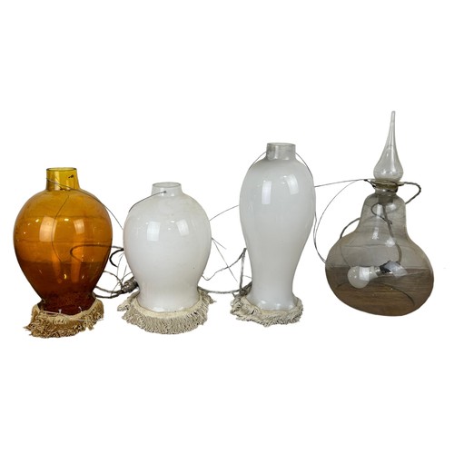 564 - A COLLECTION OF GLASS CEILING LIGHTS TO INCLUDE AN 'ALCHEMISTS BOTTLE' (4) 

Largest 50cm H