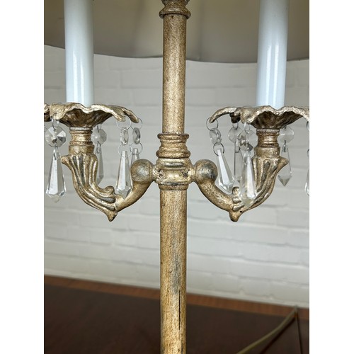 433 - A PAIR OF FRENCH STYLE SILVERED METAL TABLE LAMPS WITH SHADES (2),