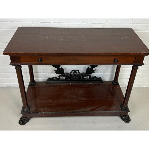 469 - A REGENCY STYLE REPRODUCTION MAHOGANY CONSOLE TABLE WITH METAL WREATH, 

108cm x 80cm x 46cm

Proven... 