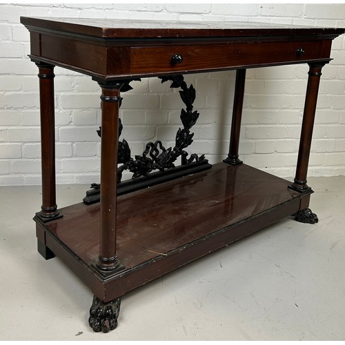 469 - A REGENCY STYLE REPRODUCTION MAHOGANY CONSOLE TABLE WITH METAL WREATH, 

108cm x 80cm x 46cm

Proven... 