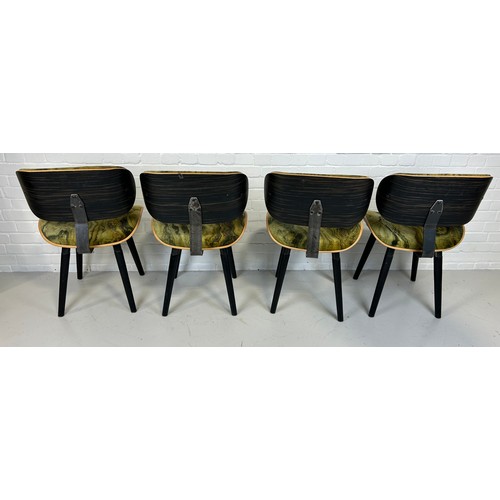 476 - A SET OF FOUR ITALIAN MID CENTURY DESIGN DINING CHAIRS UPHOLSTERED IN GREEN 'MARBLE EFFECT' FABRIC,
... 