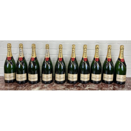 500 - A GROUP OF TEN DISPLAY DUMMY MOET AND CHANDON BOTTLES (SEALED AND EMPTY), 

40cm H each.