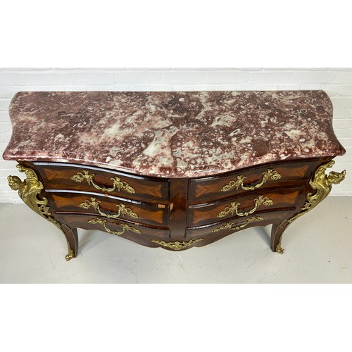 445 - A LARGE LOUIS XVI STYLE BOMBE COMMODE WITH GILT BRONZE MOUNTS,

167cm x 95cm x 58cm