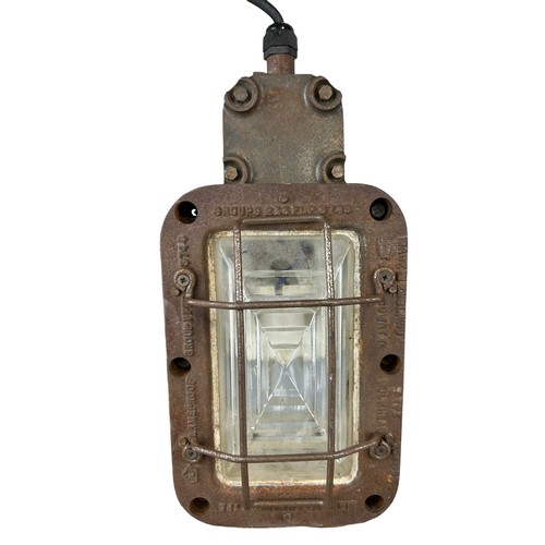 562 - A 1950'S HEAVY INDUSTRIAL CEILING LIGHT, 

38cm x 18cm