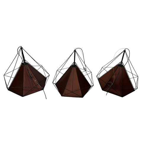 555 - A SET OF THREE HEXAGONAL CEILING LIGHTS, 

65cm drop x 65cm width.