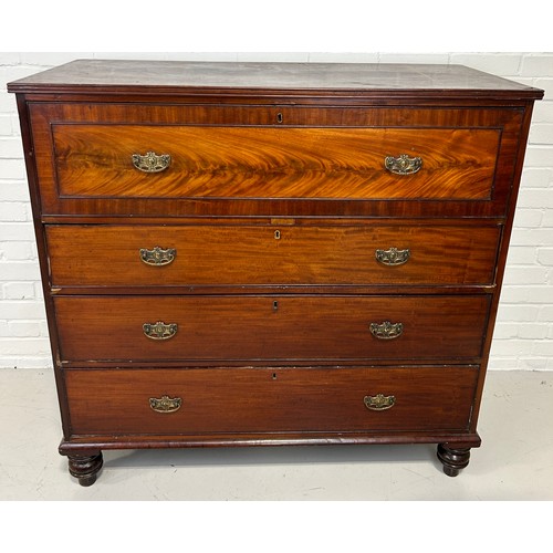 533 - A LARGE 19TH CENTURY MAHOGANY CHEST OF DRAWERS, 

Raised on four turned feet. 

117cm x 117cm x 50cm