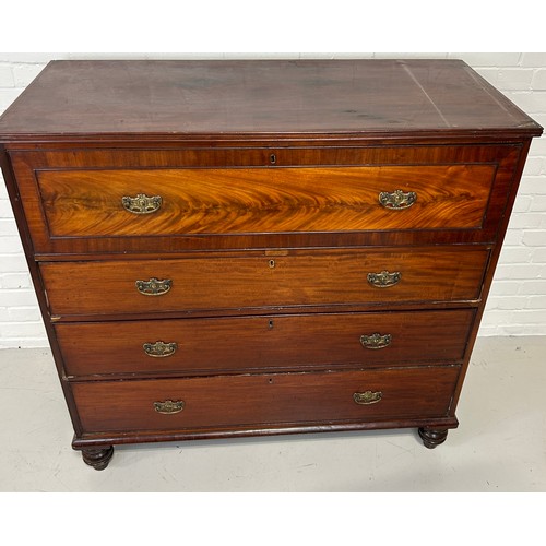 533 - A LARGE 19TH CENTURY MAHOGANY CHEST OF DRAWERS, 

Raised on four turned feet. 

117cm x 117cm x 50cm