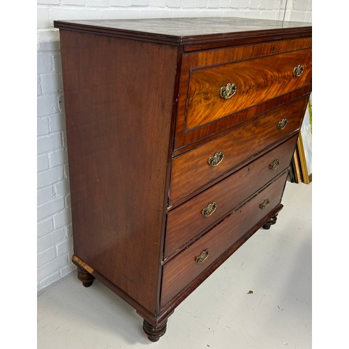 533 - A LARGE 19TH CENTURY MAHOGANY CHEST OF DRAWERS, 

Raised on four turned feet. 

117cm x 117cm x 50cm