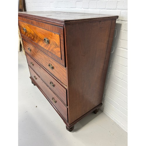 533 - A LARGE 19TH CENTURY MAHOGANY CHEST OF DRAWERS, 

Raised on four turned feet. 

117cm x 117cm x 50cm