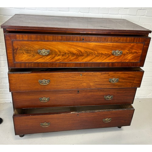 533 - A LARGE 19TH CENTURY MAHOGANY CHEST OF DRAWERS, 

Raised on four turned feet. 

117cm x 117cm x 50cm