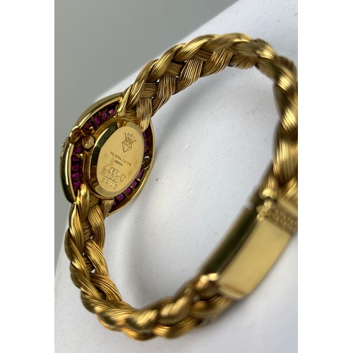 329 - AN 18CT GOLD, RUBY AND DIAMOND SET LADIES WRISTWATCH, 

Weight 63.1gms