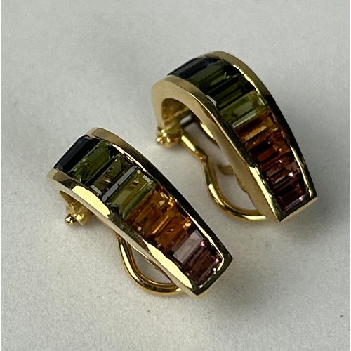 344 - A PAIR OF 18CT GOLD MULTICOLOURED SAPPHIRE EARRINGS,

Weight 7.5gms