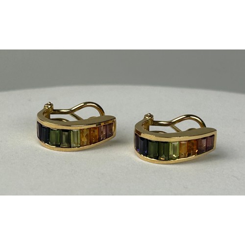 344 - A PAIR OF 18CT GOLD MULTICOLOURED SAPPHIRE EARRINGS,

Weight 7.5gms