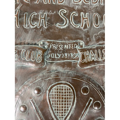 589 - CHISWICK INTEREST: A LATE 19TH / EARLY 20TH CENTURY GAMES CLUB CHALLENGE SHEILD,

Hammered copper wo... 