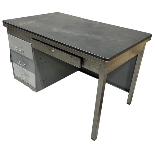 483 - A LARGE 1950'S BELGIAN INDUSTRIAL STYLE DESK BY MEWAF, 

One lockable sliding central drawer and thr... 