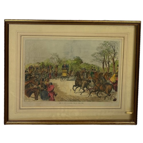 611 - AFTER JOHN STURGESS (1839-1908) 'MEET OF THE FOUR-IN-HAND CLUB IN HYDE PARK' COLOURED PRINT, 

53cm ... 