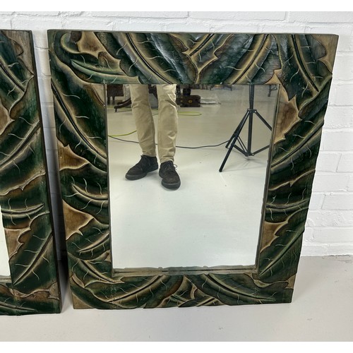 525 - A PAIR OF 'FAUX LEAF' WALL MIRRORS,
 
81cm x 66cm each.