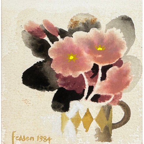 MARY FEDDEN RA (1915-2012) A WATERCOLOUR ON PAPER PAINTING DEPICTING FLOWERS IN A MUG, 

11.5cm x 11.5cm 

Mounted in a frame and glazed (frame 18.5cm x 18.5cm)