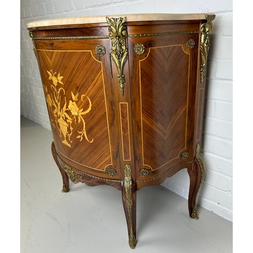 444 - A MODERN FRENCH STYLE COMMODE WITH GILT METAL MOUNTS, MARQUETRY DETAIL AND MARBLE TOP,

82cm x 75cm ... 