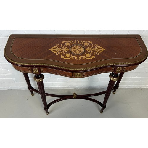 457 - A FRENCH STYLE CONSOLE TABLE WITH GILT METAL MOUNTS AND MARQUETRY DETAIL,

100cm x 80cm x 36cm