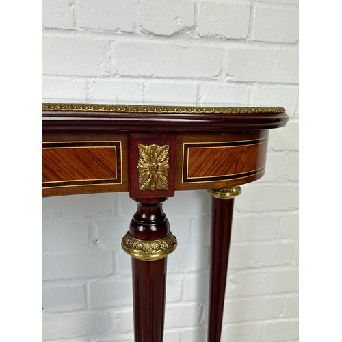 457 - A FRENCH STYLE CONSOLE TABLE WITH GILT METAL MOUNTS AND MARQUETRY DETAIL,

100cm x 80cm x 36cm