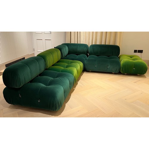 449 - A B&B ITALIA CAMELEONDA MODULAR SOFA UPHOLSTERED IN TWO SHADES OF VELVET, DARK GREEN AND GRASS GREEN... 