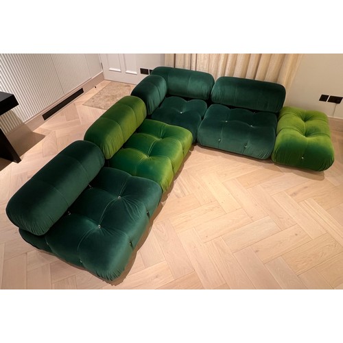 449 - A B&B ITALIA CAMELEONDA MODULAR SOFA UPHOLSTERED IN TWO SHADES OF VELVET, DARK GREEN AND GRASS GREEN... 