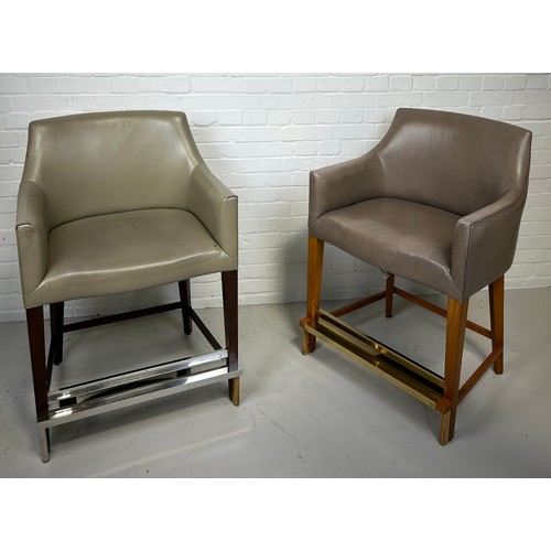 497 - A PAIR OF BAR STOOLS UPHOLSTERED IN GREY AND BROWN LEATHER, 

100cm x 70cm x 60cm

Provenance: Palm ... 