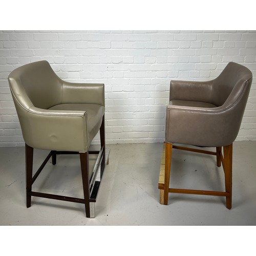 497 - A PAIR OF BAR STOOLS UPHOLSTERED IN GREY AND BROWN LEATHER, 

100cm x 70cm x 60cm

Provenance: Palm ... 