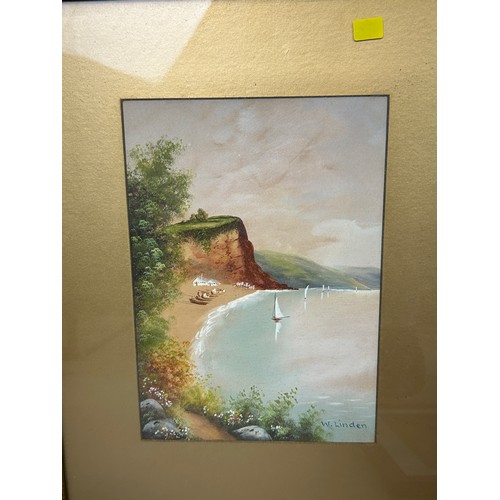 607 - TWO GOACHE ON PAPER BEACH SCENES SIGNED 'W.LINDEN' ALONG WITH OTHER PRINTS (6) 

Watercolours 25cm x... 