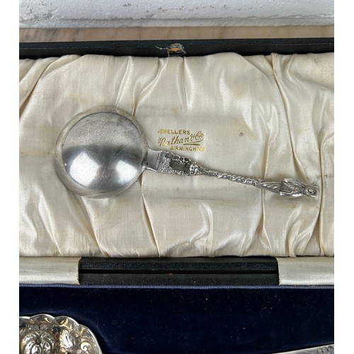 294 - A PAIR OF CASED SILVER GEORGIAN BERRY SPOONS ALONG WITH A DUTCH IMPORT SILVER SPOON, 

Hallmarked 17... 