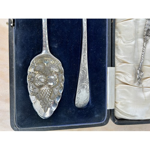 294 - A PAIR OF CASED SILVER GEORGIAN BERRY SPOONS ALONG WITH A DUTCH IMPORT SILVER SPOON, 

Hallmarked 17... 