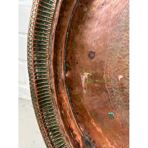 230 - A LARGE PERSIAN COPPER BASIN OR BOWL WITH SAFAVID TYPE ENGRAVINGS, 

47Ccm x 9cm