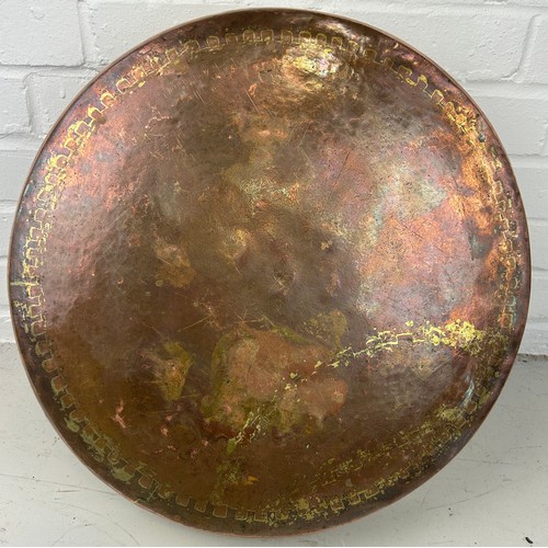 230 - A LARGE PERSIAN COPPER BASIN OR BOWL WITH SAFAVID TYPE ENGRAVINGS, 

47Ccm x 9cm