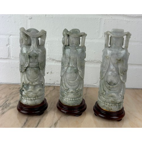 201 - A SET OF THREE CHINESE MODERN JADE FIGURES (3),

18cm H each.