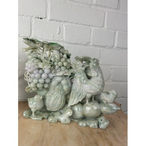 210 - TWO CHINESE JADE GROUPS OF BIRDS AND FOLIAGE, 

Largest 25cm x 22cm