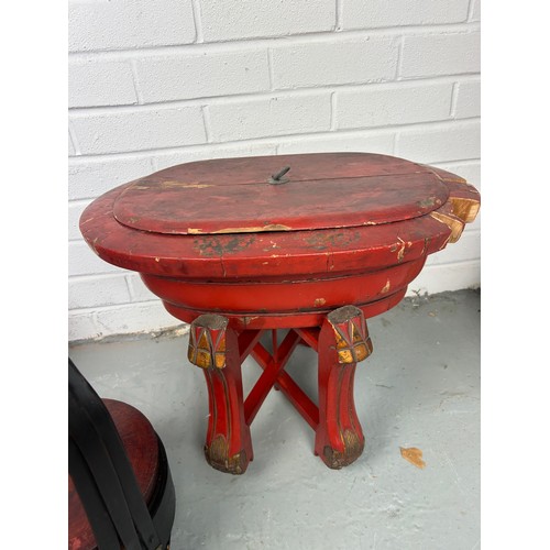 590 - CHINESE RED CONTAINER WITH STAND, RED BOX AND TWO BASKETS (5)