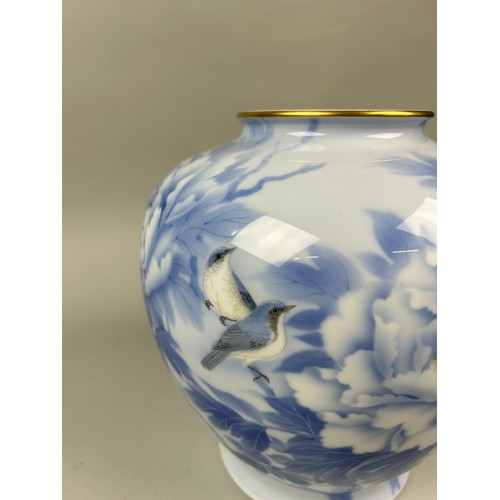 174 - A JAPANESE PORCELAIN BALUSTER VASE DECORATED WITH BIRDS AND FLOWERS, 

Signed to base. 

27cm x 24cm