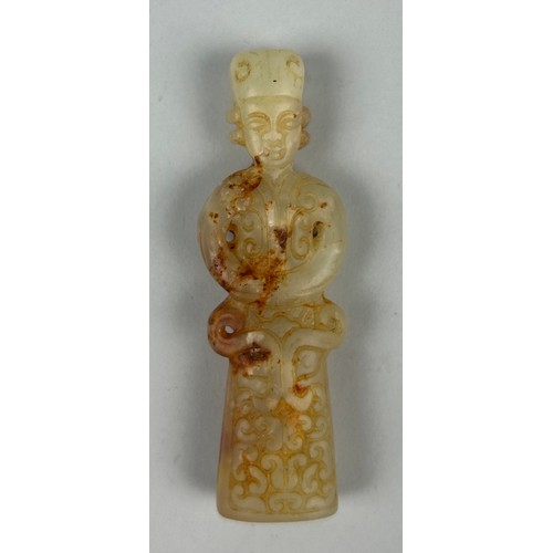 199 - A CHINESE JADE EMPRESS IN THE HAN DYNASTY STYLE,
 
8cm L